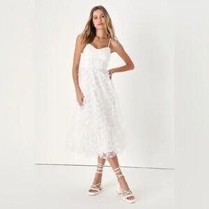 Lulus Time To Fly White Butterfly Lace-Up Midi Dress Size‎ S